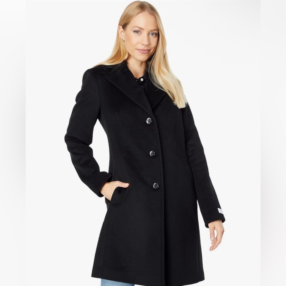 Calvin Klein Elegant Black Trench Coat Wool Blend - Picture 3 of 5